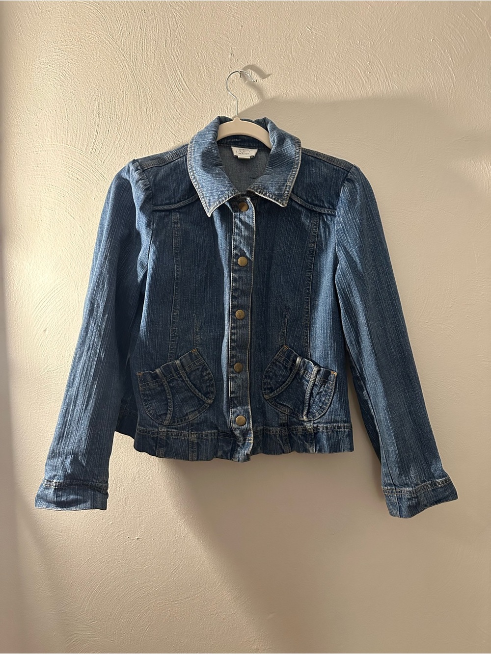 Ann Taylor Loft Women's Petite 10P Blue Denim Jacket Button Front Collared